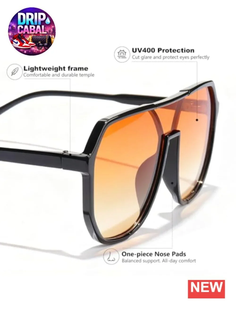 Retro Oversized Aviator Sunglasses UV400 Protection Double Bridge